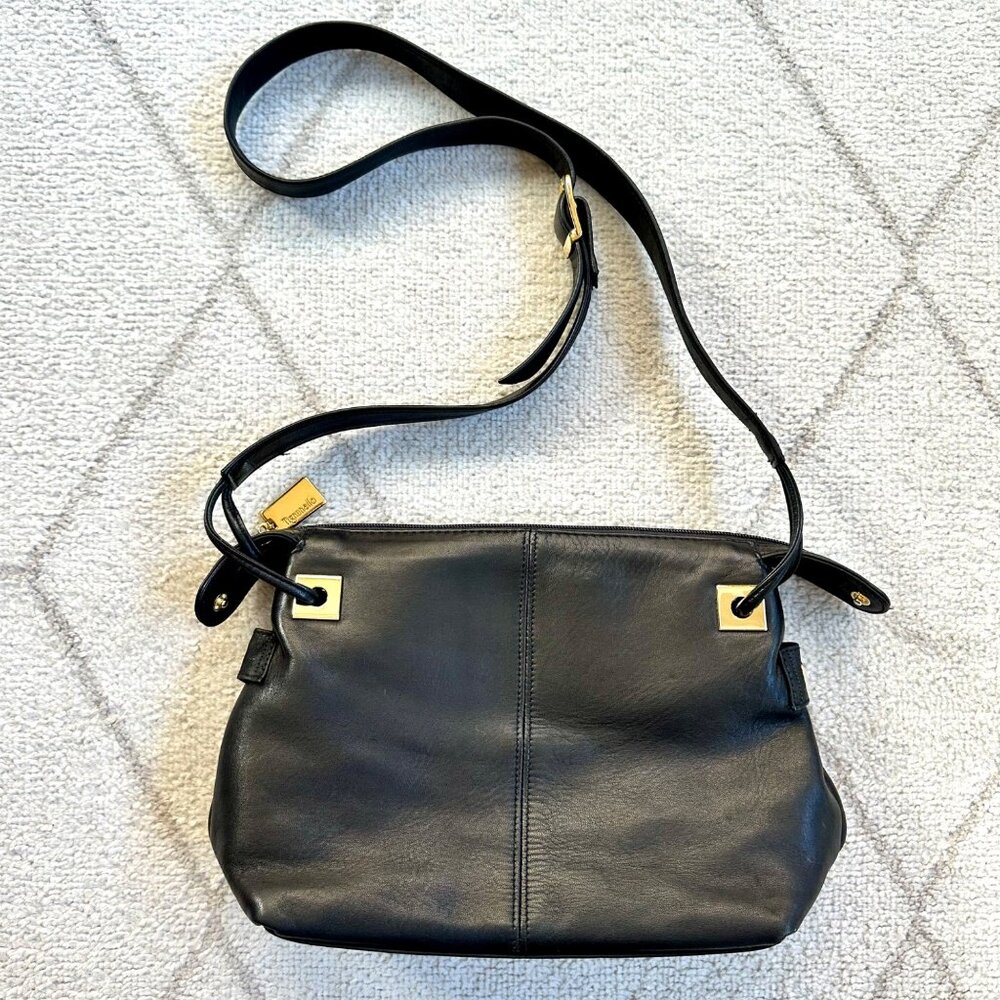 Tignanello Black Leather Adjustable Strap Shoulder Bag